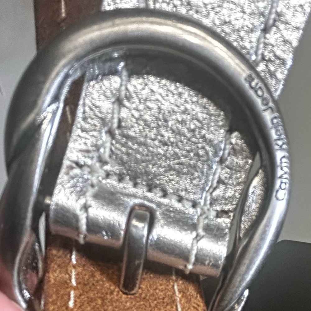 *SALE*Calvin Klein Metallic Silver and Tan Genuine Leather Belt - Picture 6 of 7